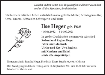 Traueranzeige von Ilse Heger von vrm-trauer