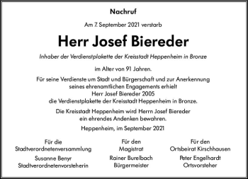 Traueranzeige von Josef Biereder von vrm-trauer