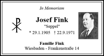 Traueranzeige von Josef Fink von vrm-trauer