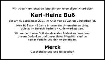 Traueranzeige von Karl-Heinz Buß von vrm-trauer