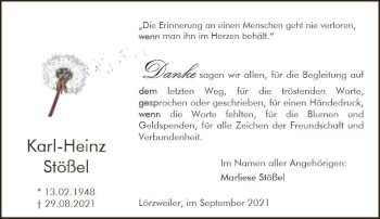 Traueranzeige von Karl-Heinz Stößel von vrm-trauer