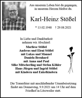 Traueranzeige von Karl-Heinz Stößel von vrm-trauer