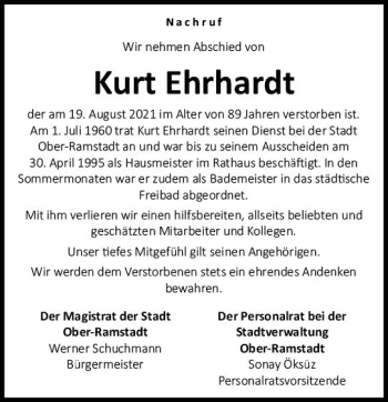 Traueranzeige von Kurt Ehrhardt von vrm-trauer