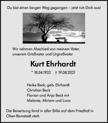 Traueranzeige von Kurt Ehrhardt von vrm-trauer