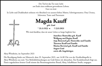 Traueranzeige von Magda Kauff von vrm-trauer
