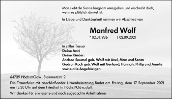 Traueranzeige von Manfred Wolf von vrm-trauer