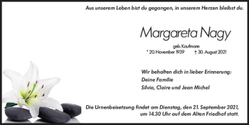 Traueranzeige von Margareta Nagy von vrm-trauer
