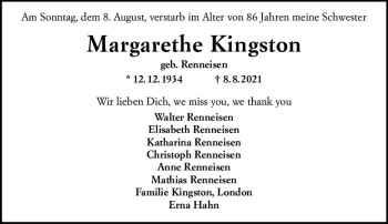 Traueranzeige von Margarethe Kingston von vrm-trauer