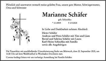 Traueranzeige von Marianne Schäfer von vrm-trauer