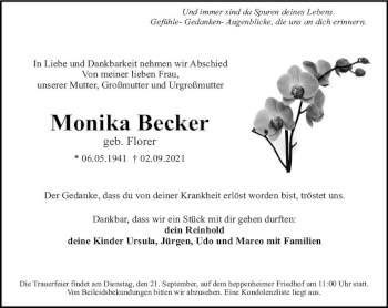 Traueranzeige von Monika Becker von vrm-trauer