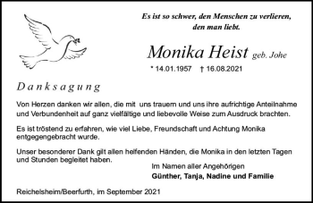 Traueranzeige von Monika Heist von vrm-trauer