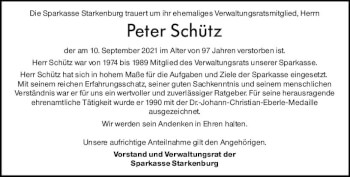 Traueranzeige von Peter Schütz von vrm-trauer