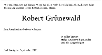 Traueranzeige von Robert Grünewald von vrm-trauer