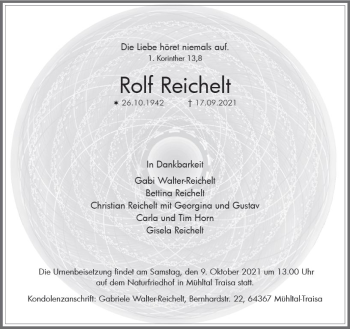 Traueranzeige von Rolf Reichert von vrm-trauer