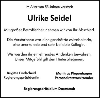 Traueranzeige von Ulrike Seidel von vrm-trauer
