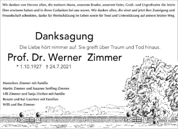 Traueranzeige von Werner Zimmer von vrm-trauer