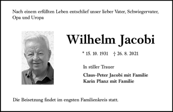 Traueranzeige von Wilhelm Jacobi von vrm-trauer