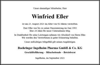 Traueranzeige von Winfried Eßer von vrm-trauer