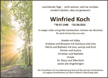 Traueranzeige von Winfried Koch von vrm-trauer