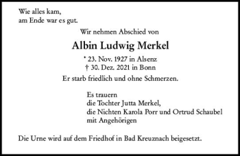 Traueranzeige von Albin Ludwig Merkel von vrm-trauer Allg. Zeitung Bad Kreuznach