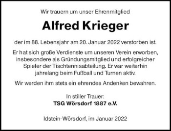 Traueranzeige von Alfred Krieger von vrm-trauer Idsteiner Zeitung