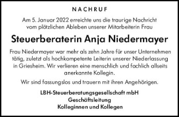 Traueranzeige von Anja Niedermayer von vrm-trauer Darmstädter Echo