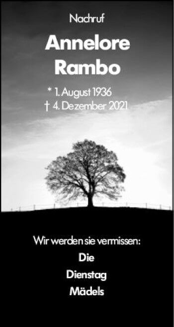 Traueranzeige von Annelore Rambo von vrm-trauer Idsteiner Zeitung