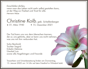 Traueranzeige von Christine Kolb von vrm-trauer Idsteiner Zeitung