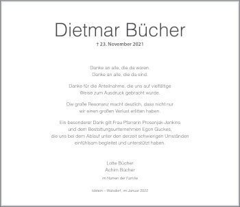 Traueranzeige von Dietmar Bücher von vrm-trauer Rüsselsheimer Echo / MainSpitze