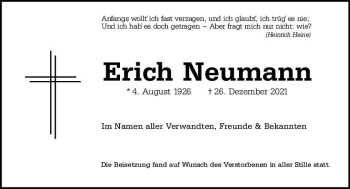 Traueranzeige von Erich Neumann von vrm-trauer Wiesbadener Kurier