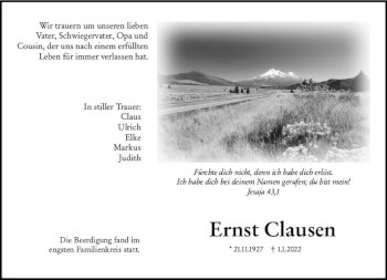 Traueranzeige von Ernst Clausen von vrm-trauer Wiesbadener Kurier
