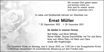 Traueranzeige von Ernst Müller von vrm-trauer Wiesbadener Kurier