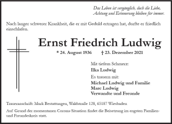 Traueranzeige von Ernst Friedrich Ludwig von vrm-trauer Wiesbadener Kurier
