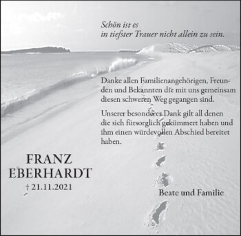 Traueranzeige von Franz Eberhardt von vrm-trauer Wiesbadener Kurier