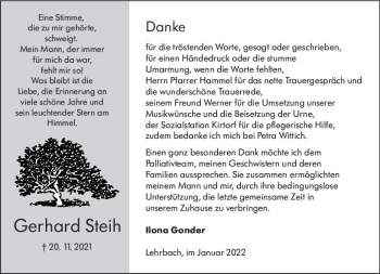 Traueranzeige von Gerhard Steih von VRM Trauer