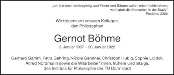Traueranzeige von Gernot Böhme von vrm-trauer Darmstädter Echo