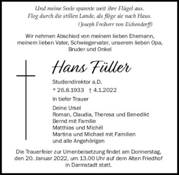 Traueranzeige von Hans Füller von vrm-trauer Darmstädter Echo