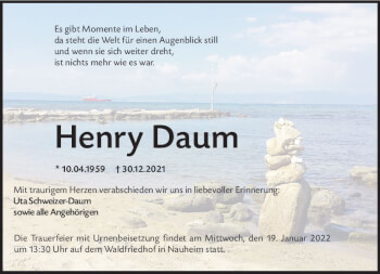 Traueranzeige von Henry Daum von vrm-trauer Rüsselsheimer Echo / MainSpitze