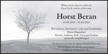 Traueranzeige von Horst Beran von vrm-trauer Wiesbadener Kurier