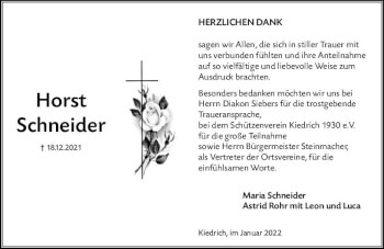 Traueranzeige von Horst Schneider von vrm-trauer Rheingau