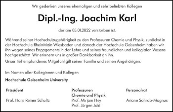 Traueranzeige von Joachim Karl von vrm-trauer Wiesbadener Kurier