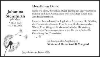 Traueranzeige von Johanna Steinfurth von vrm-trauer AZ Mainz