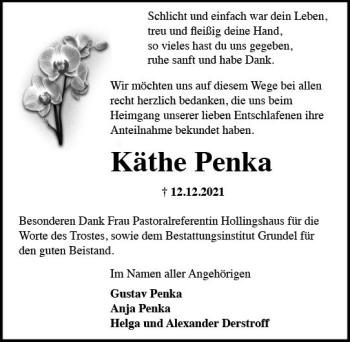 Traueranzeige von Käthe Penka von vrm-trauer Rheingau