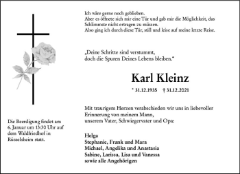 Traueranzeige von Karl Kleinz von vrm-trauer Rüsselsheimer Echo / MainSpitze
