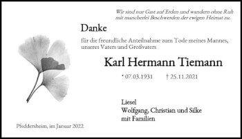 Traueranzeige von Karl Hermann Tiemann von vrm-trauer Wormser Zeitung