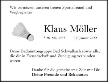 Traueranzeige von Klaus Möller von vrm-trauer WK-UTA