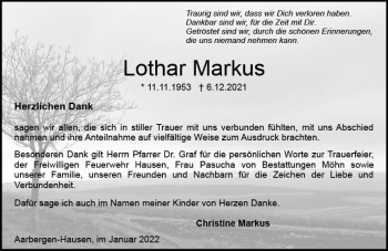Traueranzeige von Lothar Markus von vrm-trauer Wiesbadener Kurier
