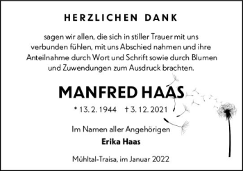 Traueranzeige von Manfred Haas von vrm-trauer Darmstädter Echo
