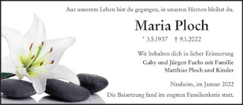 Traueranzeige von Maria Ploch von vrm-trauer Rüsselsheimer Echo / MainSpitze