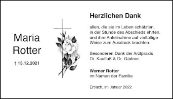 Traueranzeige von Maria Rotter von vrm-trauer Rheingau